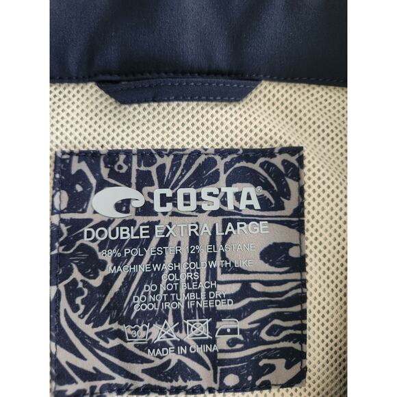 Costa Camp Tech Button Shirt XXL Tiki Print Navy Performance Moisture Wicking - Picture 6 of 10